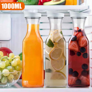 มีฝาปิดแบบบานสวิงเหยือกน้ำพลาสติก1Lขวดใส่น้ำผลไม้ฐานสี่เหลี่ยมอุปกรณ์บาร์เหยือกสำหรับเครื่องดื่มชานม