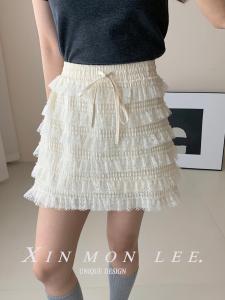 ฤดูใบไม้ผลิฤดูร้อนใหม่สี ลูกไม้ เอวมินิ กระโปรง หวาน ต่อต้านริ้วรอยเค้ก กระโปรงทรงเอ แฟชั่นผู้หญิง สไตล์เกาหลี