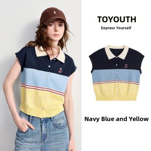 Toyouth | Striped Nautical Style Knit Polo Shirt