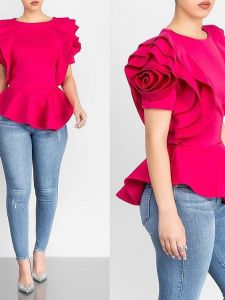 European and American Summer Ruffle Hem Short-sleeved Top