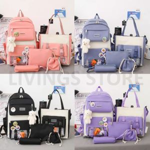 LIVING STORE 5 IN 1Schoolbag female primary school student high capacity backpack female Korean version ins style backpack