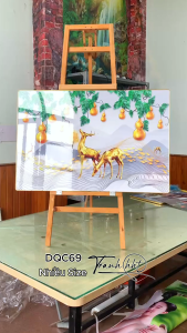Tranh tráng gương treo tường Tranh Decor hiện đại hồ lô vàng núi non và sóng lượn tráng gương treo tường DQC69