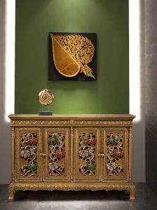 ผลงาน 100% ตู้เดินเส้น 4บาน เก็บรองเท้า 40cm ตู้ไม้เก็บของ 40cm ตู้แกะสลัก ลายฟัก สีทอง ตกแต่งบ้าน, โรงแรม, สูง 80cm