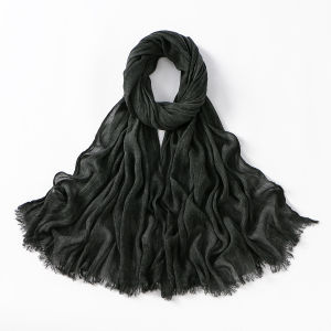 Crinkle Cotton Rayon Hijab With Fringe Solid Muslim Scarf Shawls For Women Islam Headscarf Head Wrap Ramadan Eid 190*80cm