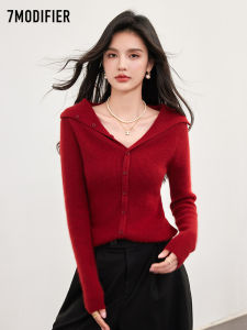 Lachapelle V-Neck Knitwear Red Colorful New Year Spring Festival Fashionable Versatile Personality Top Womens Casual Wear