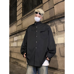 Niche Style Normcore Stylish Padded Shoulder Shirt Mens American Retro Fancy Loose Profile Casual Long Sleeves Underwear