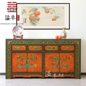New Chinese Style Hand-Painted Real Wood Storage Cabinet Decorative Door Hall Cabinet Floral Pattern Ming Qing Classical Style