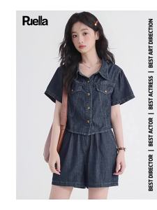 puella | Youthful Stylish Summer Denim Shirt and Shorts Set
