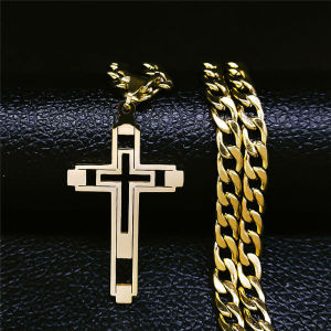 2023 Hip Hop Cross Stainless Steel Chain Necklaces Gold Color Long Pendant Necklace for Women/Men Jewelry collier homme N6055S05