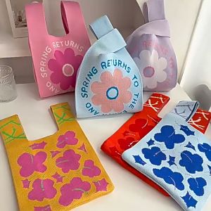 [READY STOCK] Casual women kids cute pastel Korean Style Mini Knitted Handbag Tote Bag