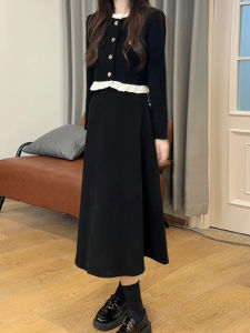 SENWA | Đầm Dài Tay Màu Đen Phong Cách Hepburn Elegance