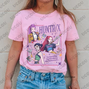 Anime Kpop Demon Hunters Huntrix Print Children Cotton T-shirt Summer Short Sleeve Tees Boys and Girls Clothes Casual Kids Tops