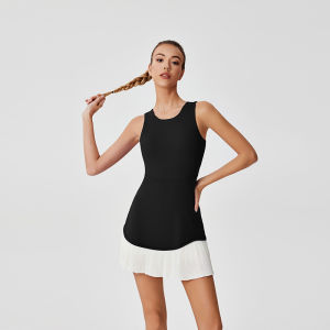 Women Autumn Quick-dry Pleated Cutout-back Anti-exposure Slimming Tennis Dress