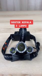 Penerangan Lampu Senter Kepala LED Jarak Jauh Anti Air Lengkap Senter Led Super Terang Senter Headlamp 3 Led Cree XM-L 3T6 15000 Lumens Waterproff - Lampu Senter Kepala Led Outdoor Campaing Hiking Berburu Memancing Berkemah Mendaki