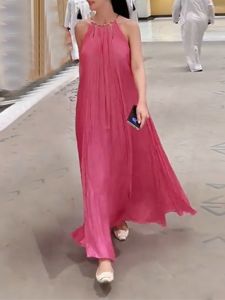 Summer Vacation Style Travel Photo Hanging Neck Strap Dress Lightweight Sweet And Spicy A-Line Skirt round Neck Sleeveless