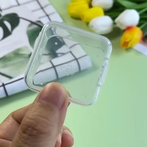 Mini Clear Square One-piece Clamshell Desktop Storage Box Stationery Assortment Organizer Container for Earplug Jewelry