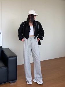 GDTIMA High Waist Casual Jogging Pants Korean Womens Loose Drawstring Sports Trousers With Pocket