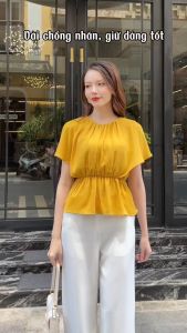 [Voucher 15% MOV 199K cap 100K Áo sơ mi nữ HeraDG thiết kế nhún li eo tay cánh tiên chất liệu Recycle SAKBC3129