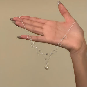 Original Design Sweet Lace Pearl Pendant Necklace French Style Choker Chain Alloy Silver Plated Gold Plated Multi Layered Jewelry