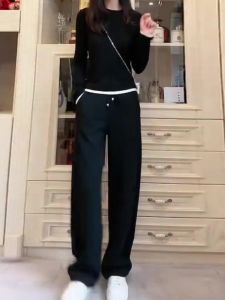 Black High-Waist Loose Straight Leg Banana Sports Pants Womens Winter New Style Casual Sweatpants Wide Leg Pants