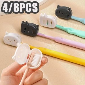 4/8PCS Cat Shape Toothbrush Head Covers Cartoon Toothbrush Protector Cap Travel Portable Toothbrush Head Case Bathroom Supplies