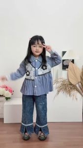 Baju Stelan Anak Perempuan Usia 4-12 Tahun Baju Salur Dan Celana Cutbray