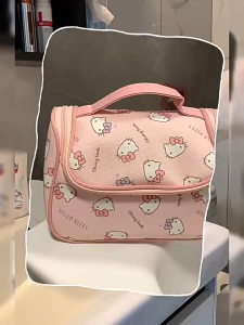 EchoBliss กระเป๋าเครื่องสำอาง HelloKitty กระเป๋าใส่เครื่องสำอางน่ารักแบบพกพาความจุสูงสำหรับการเดินทางของผู้หญิง