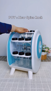 Cutiehaus Rotating Ferris Wheel Glass Seasoning Spice Rack Jar Kitchen Storage Organizer With 18 Cans Ferris Wheel Berputar Rak Rempah Penyusun Penyimpanan Dapur Dengan 18 Tin