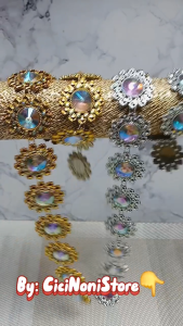 Premium Diamond Permata Aplikasi Payet motif Bunga Besar Cangkang 3D per 50 cm