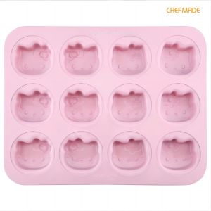 Chefmade Hello Kitty Co-Thương Hiệu 12Cup Không Dính khay làm bánh khuôn nướng chảo nướng bánh Dễ Thương Phim Hoạt Hình Khuôn Kt7042