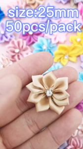 50pcs/pack 2.8cm Satin Ribbon Flowers With Crystal Bows Rose For Craft Sewing Wedding Appliques Crafts Decoration
