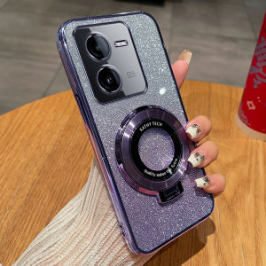 Vivo Y100T Phone Case New Magnetic Attraction Stand Gradient Shiny Powder Electroplated Transparent Protective Cover Suitable for Y100I Full Protection Anti-Fall Personality High-End Creative Luxury Simple Fashion Soft Shell