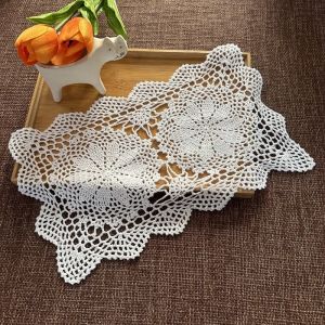 Handmade Crochet Rectangular Placemat – Scandinavian & American Style Cotton 27x43 cm for Dining Table/