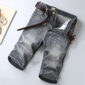 High-End Mens Loose Fit Thin Denim Shorts Summer Style Five-Fourth Length Straight Leg Trendy Casual Cotton Blend Jeans