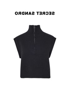 Womens High Collar Half Zip Sweater Knitted Vintage Style Outerwear Top Soft Polyester Fiber Autumn New Arrival