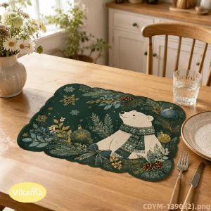 VIKAMA Lớn Cao Cấp Giáng Sinh Placemat Người Tuyết Gấu Bắc Cực Đèn Lồng Bàn Thảm Ngày Lễ Nhà Bếp Ăn Uống Nghệ Thuật Thẩm Mỹ Trang Trí