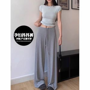 Quần Dài Ống Rộng Có Dây Rút Cho Bà Bầu Mùa Thu Quần Dài Thường Ngày Thoải Mái Thoáng Khí Quần Dài Mùa Xuân Hè