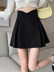 กระโปรงทรงเอเอวสูงสีดำลายกระดูกปลาสำหรับผู้หญิงไซส์ใหญ่ในช่วงฤดูร้อนปี 2025 กระโปรงทรงเอทรงเอปิดซิปสีพื้นสไตล์เกาหลี