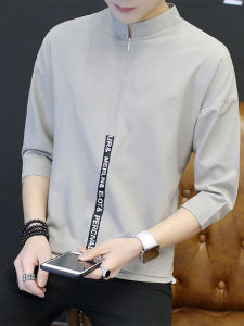 Slim Fit Half Zipper Short Sleeve Shirt Men Summer Thin Outerwear Korean Style Stand Collar Polyester Fiber Clothing for Teens