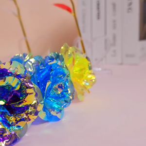 Bunga Mawar Gold Foil Silau Berwarna-Warni 25x8cm Dekorasi Artificial Rose Gold Foil Rose