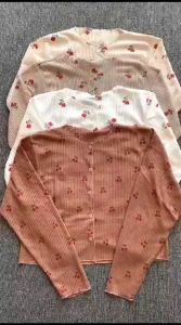 BYE LOVELY - CARDIGAN CROP RAJUT MOTIF CERRY Lengan Panjang Bahan Waffle Premium / CARDIGAN RAJUT KOREAN STYLE / ATASAN WANITA / CARDIGAN RAJUT CROP KNIT KUALITAS PREMIUM