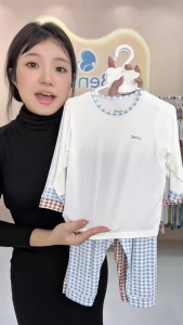 Bộ dài tay cài vai BENTY phối caro bo tay dễ thương cao cấp quần áo cho bé trai bé gái chính hãng