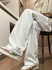 Grey Mens Sweatpants Straight Leg Oversize Sporty Casual Trousers American Style Loose Drapey Lightweight Comfortable