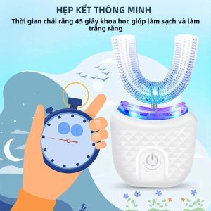 Bàn Chải Đánh Răng Điện Hình Chữ U Dành Cho Người Lớn 360 Độ Siêu Âm Làm Trắng Silicon Tự Động Có Thể Sạc Lại Lông Trung Bình