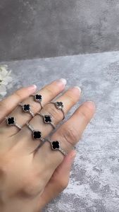 Cincin Vancleef Hitam - Asli Perak 925 - Asli Silver - Anti Karat - Anti Luntur