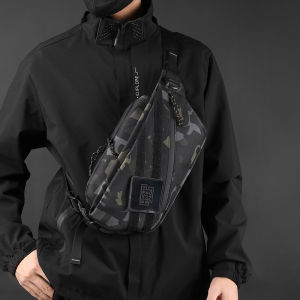 Trendy Mens Chest Bag Outdoor Sports Fanny Pack Large Capacity Single Shoulder Bag Casual Street Style Nylon Fabric Pure Color