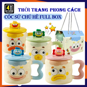 Cốc Sứ Ly Sứ Chú Hề Dễ Thương Kèm Hộp Quà Thìa Và Nắp Đậy Dung Tích 380ML - Cốc Uống Nước - Cốc Cafe Trà Ly Tách Uống Cà Phê Full Box Làm Quà Tặng - Cốc Ăn Ngũ Cốc