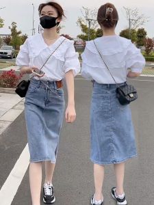 กระโปรงยีนส์ทรงเอเอวสูง ด้านข้างเปิด กระโปรงทรงเอยาวปานกลางสำหรับผู้หญิง 2025 ใหม่ สไตล์ย้อนยุค เอฟเฟกต์กระชับสัดส่วน กระโปรงทรงเอ