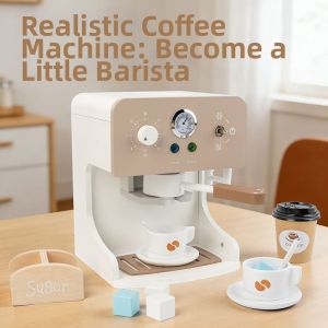Realistic Wooden Electric Kids Role Play Toy Coffee Maker