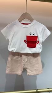 Kerah setelan baju Kaos Anak Laki Laki katak kartun jas pakaian anak perempuan Kasual katun musim panas setelan bayi 1-4 tahun casual